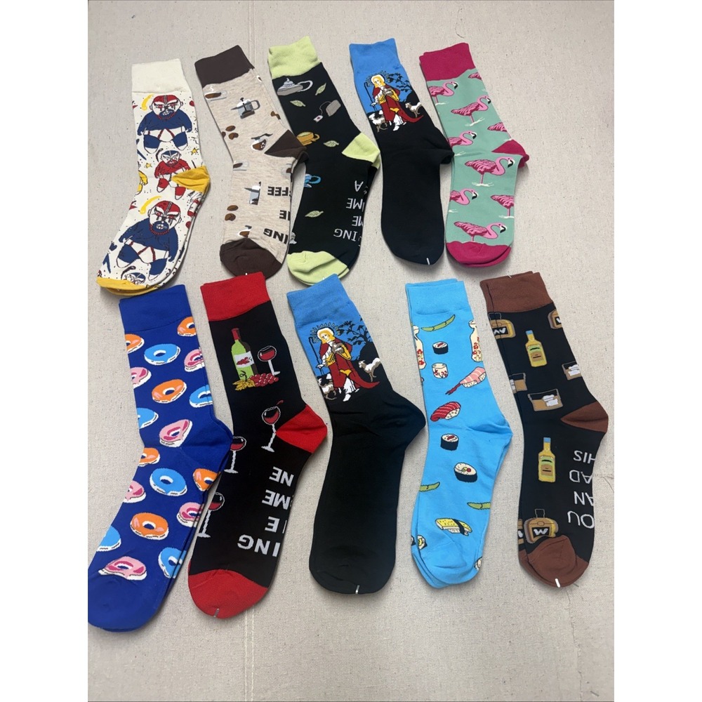 Different Touch Crew Socks 10 Pairs Novelty Mixed Designs Multi Men 9-12 New